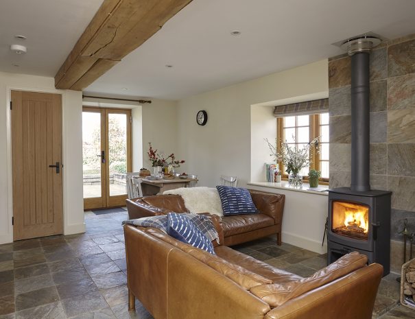 Living area with wood burning stove